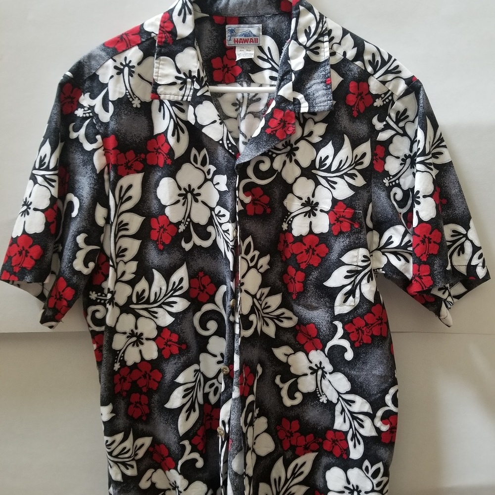 Men's Hawaiian shirt Hibiscus Grey red white XL
